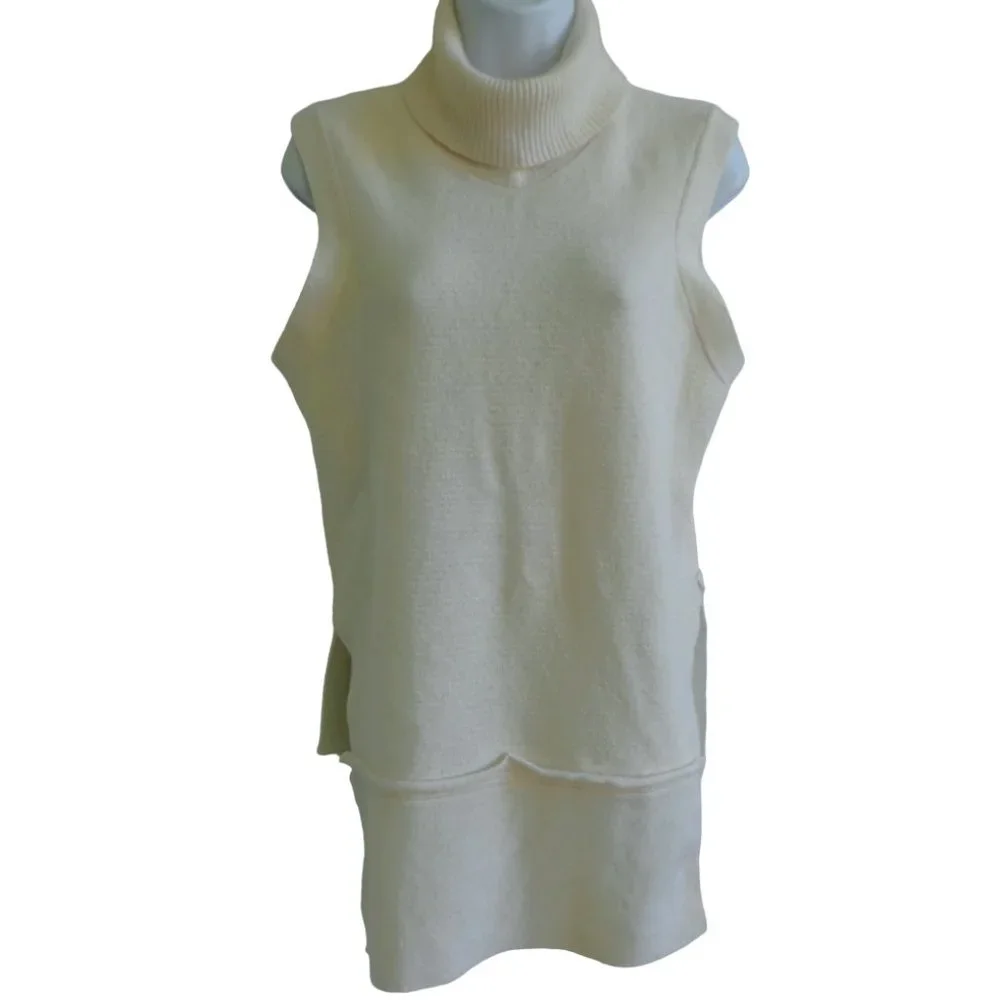 WooL ANGoRa USA Designer Turtleneck Sweater Cream Robert Rodriguez Sleeveless L